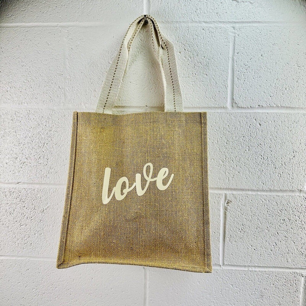 Burlap Tote Bag LOVE 12x12x8 Blank Jute Beach Shopping Handbag Gift Bags